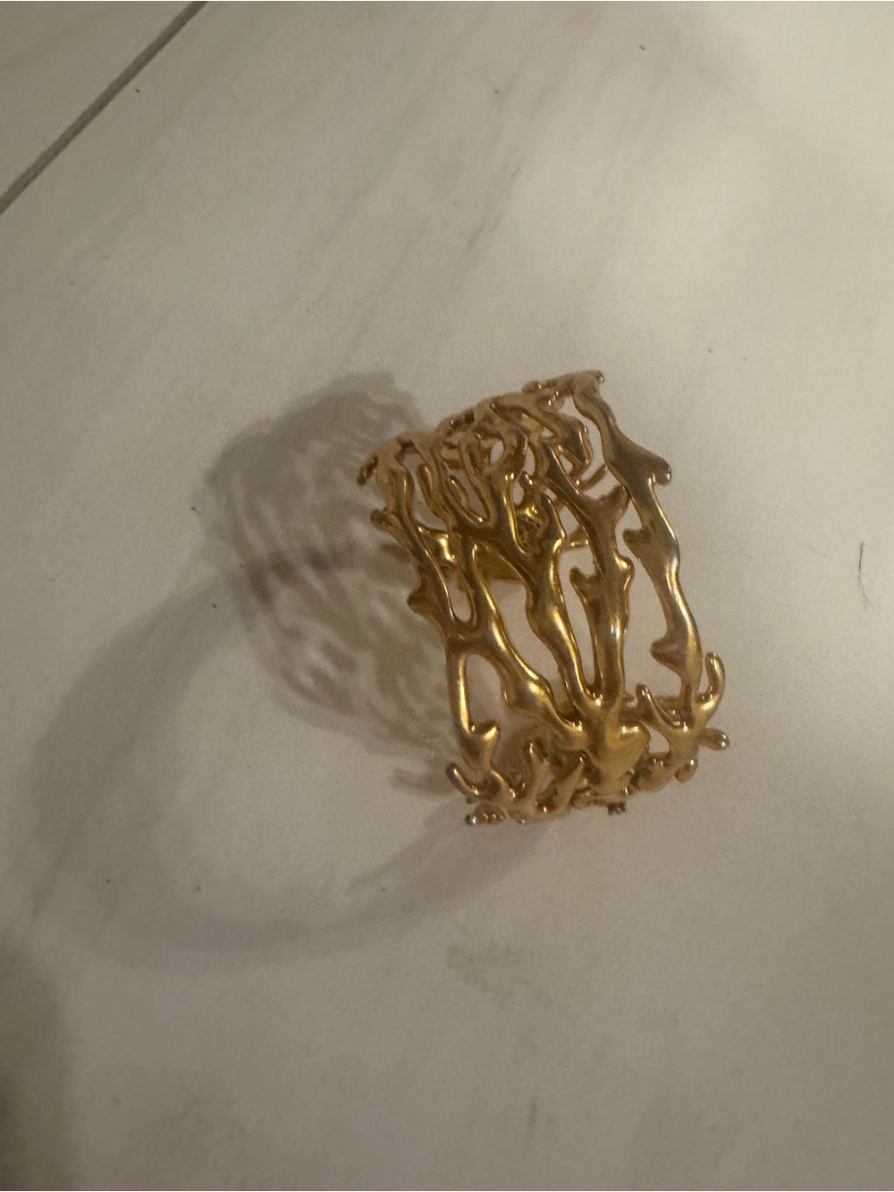 Gold Organic Wave Statement Cuff Bracelet with Pearl detail